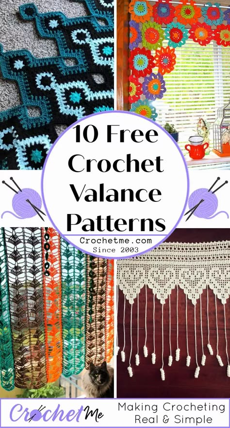 10 Free Crochet Valance Pattern - crochet window valance - crochet kitchen curtains Crochet Window Cover, Crochet Window Curtain Free Pattern, Crochet Curtains Free Pattern Easy, Knitted Curtains Free Pattern, Crochet Curtains Free Pattern Vintage, Crochet Lace Curtains Free Pattern, Crochet Shower Curtain, Crochet Door Curtains Free Pattern, Crochet Valence