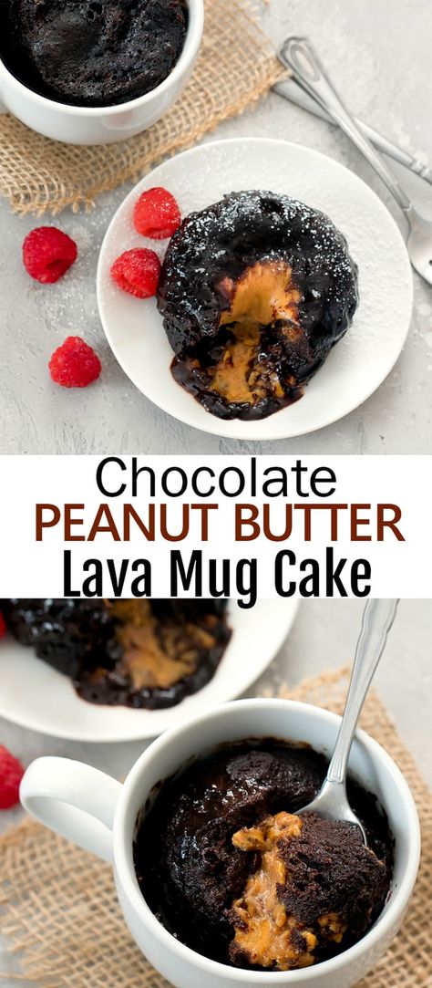 Chocolate Lava Mug Cake, Lava Mug Cake, Peanut Butter Mug Cakes, Mug Cake Microwave, Mug Cakes, Single Serve Desserts, Single Serving Recipes, Molten Chocolate, Molten Lava