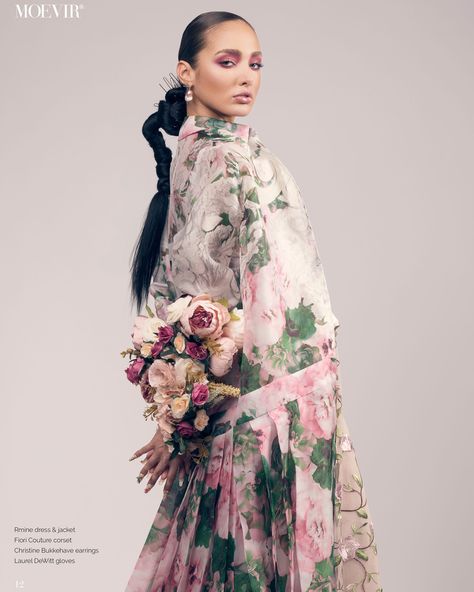 BOLD BLOOM • @moevir.paris August 2024 issue. 💐 The magazine features two RMINÉ gowns which incorporate floral elements into the fabric and straps. • • • Photographer @roberto_photo Model @leila Makeup @chrisartease Hair @shellimosley Nails @tlsutter Styling & Creative Direction @lscstyling Magazine @moevir.paris Layout Editorial, Photo Model, Floral Elements, Creative Direction, Editorial, Layout, Magazine, Paris, Photographer