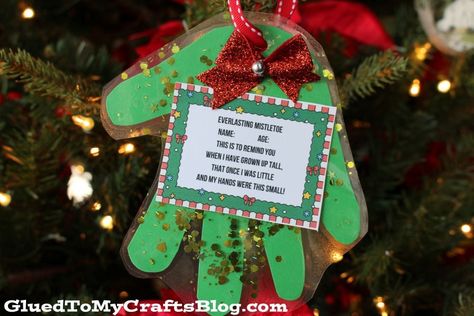 Handprint Everlasting Mistletoe Ornament Everlasting Mistletoe Craft, Mistletoe Craft, Mistletoe Footprint, Reindeer Printable, Mistletoe Ornament, Poem Template, Footprint Keepsake, Christmas Manger, Paper Bag Crafts