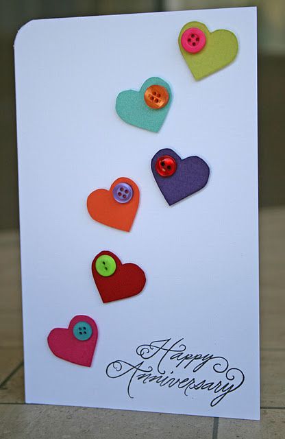 heart and button card anniversary card Card With Buttons, Wedding Anniversary Cards, Button Cards, Button Crafts, E Card, Creative Cards, Simple Cards, Paper Cards, Happy Anniversary