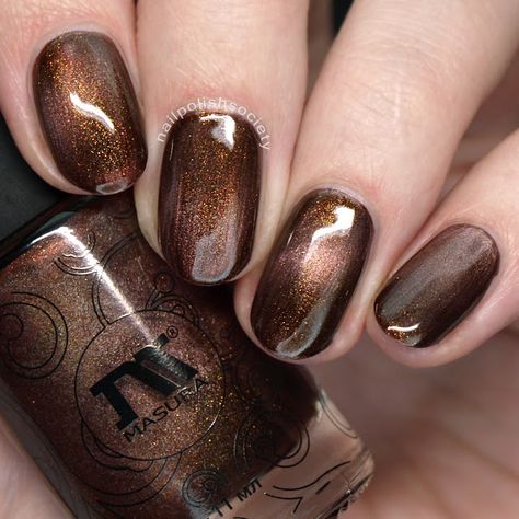 Nail Polish Society>> Masura Magnetic Polish Swatches and Review Nails Amber Color, Copper Color Nails, Brown Nail Polish Colors, Fall Pedi, Copper Nails Designs, Nail Art Designs For Beginners, Trendy Nail Polish, Bronze Nails, Magnetic Polish