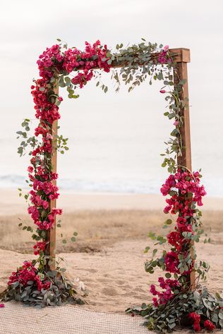 Arch Wedding Flowers, Ceremony Arch Wedding, Bougainvillea Wedding, Wedding License, Magenta Wedding, Beachy Wedding, Arch Wedding, Viva Magenta, Cabo Weddings