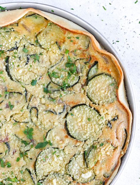 This zucchini pie is made with a soft a delicious crust that hugs a eggy, cheesy, zucchini filling. It's incredibly satisfying, indulgent, and yet so nutritious. It's light and yet fulfilling. It's really a perfect dish that ticks all the boxes. Cheesy Casserole Recipes, Best Zucchini Recipes, Zucchini Pie, Garbanzo Bean Flour, Plant Based School, Zucchini Recipes Healthy, Easy Zucchini Recipes, How To Cook Zucchini, Bean Flour