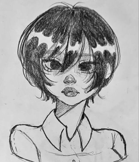 Short Bob Drawing, Cute Short Hairstyles Drawing, Drawing People Hair, Short Messy Hair Drawing, Drawing Hair Short, Drawing Ideas Hair Hairstyles, Pixie Cut Drawing, Cute Art Styles Sketch, Hairstyles For Short Hair Drawing