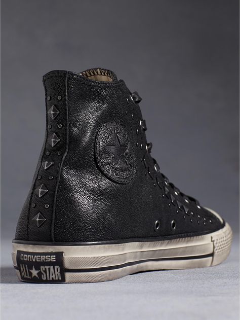 Luxury Converse High-top Sneakers, Converse Studded Casual High-top Sneakers, Luxury Leather High-top Men's Shoes, High-top Studded Sneakers For Skateboarding, John Varvatos Boots, Custom Sneakers Diy, Leather Gear, Converse Sneakers, John Varvatos