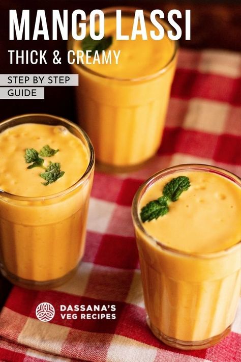 Mango Lassi is our all time favorite Indian summer drink. What better way than to combine the sweetness of mangoes with the tanginess of yogurt. Make this fruity, creamy, refreshing Mango Lassi recipe in less than 15 minutes with ripe mangoes, yogurt and your choice of flavorings - cardamom, saffron or rose water. Cooked Mango Recipes, Mango Indian Recipes, What To Make With Mango, Indian Summer Recipes, What To Do With Mangos, Mango Ideas, Refreshing Meals, Recipes With Dried Mango, Mango Drink Recipes