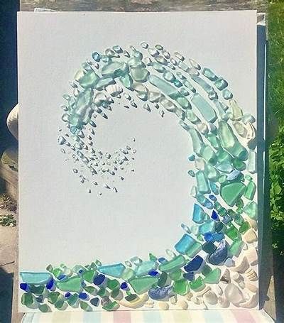 The great wave | Sea glass art Glass Art Diy, Ocean Wave Art, Sea Glass Window, Seashell Art Diy, Sea Glass Art Diy, Sea Glass Art Projects, Beach Glass Crafts, Art Coquillage, Idee Cricut