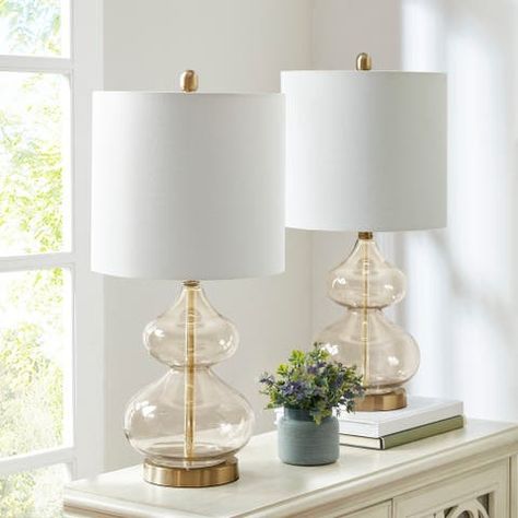 Lamp Sets | Find Great Lamps & Lamp Shades Deals Shopping at Overstock Metal Table Base, Gold Table Lamp, Nightstand Lamp, Lamp Set, Gold Table, Table Lamp Sets, Curved Glass, White Table Lamp, Grey Glass