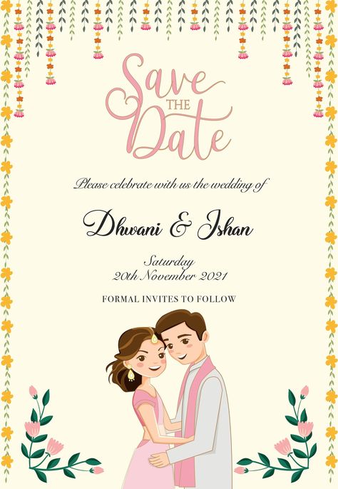 Buy Custom Save the Date E-vite Couples Indian Wedding Invite Online in India - Etsy Wedding Invite Illustration, Invite Illustration, Indian Wedding Invite, Wedding Invitation Background, Digital Invitations Wedding, Couples Portrait, Skin Facial, Invitation Background, Wedding Invitations Online