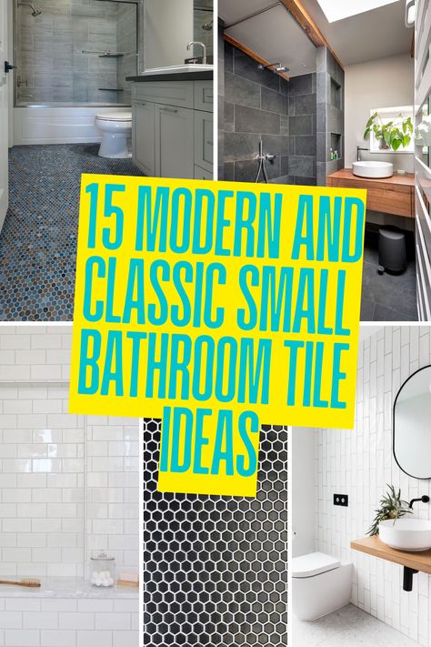 Transform your small bathroom into a stylish retreat with these modern and classic tile ideas! Even in tight spaces, the right tiles can work wonders by adding depth, personality, and a touch of elegance. From glossy subway tiles that brighten up the room to chic hexagonal mosaics and marble-effect porcelain for a luxe feel, these 15 tile ideas bring both form and function. Discover how to make your bathroom feel bigger, brighter, and effortlessly stylish with these inspired tile choices! Hexagon Subway Tile Bathroom, Small All Tiled Bathrooms, How To Tile A Small Bathroom, Subway Tile Small Bathroom Ideas, Octagon Tiles In Bathroom, Hexagon Tile With Dark Grout, Shower Tile For Small Bathroom, Tile For Small Showers, Vintage Tile Bathroom Ideas