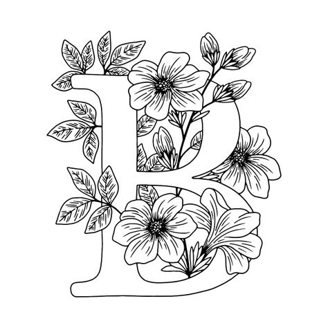 Check out this awesome 'Floral+letter+B' design on @TeePublic! Print Handwriting, Abc Print, Abc Coloring Pages, Monogram Stickers, Embroidery Alphabet, Embroidery Template, Alphabet Coloring Pages, Embroidery Patterns Free, 자수 디자인