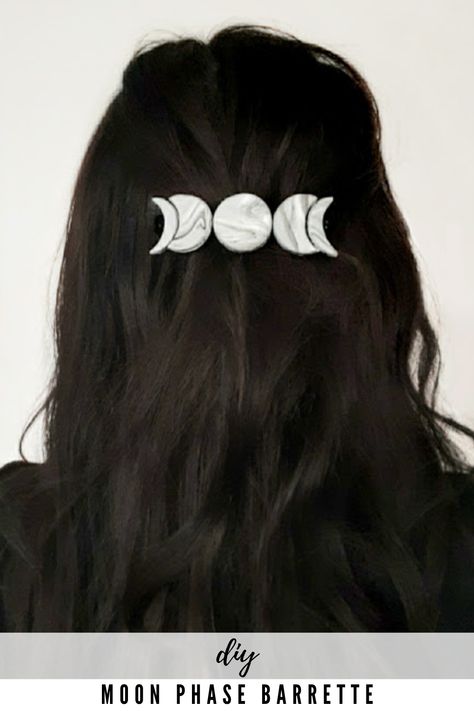 Clay Hair Pins Diy, Polymer Clay Moon Phases, Polymer Clay Hair Clips Diy, Unique Polymer Clay Earrings, Polymer Clay Hair Pins, Diy Moon Phase, Polymer Clay Hair Accessories, Polymer Clay Barrettes, Polymer Clay Hair Clips