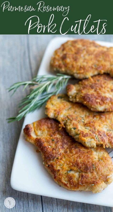 Parmesan Rosemary Pork Cutlets made with Italian flavored breadcrumbs, grated Parmesan cheese and fresh rosemary. #porkcutlets #pork Pork Sirloin Cutlets Recipe, Pork Cutlet Recipes, Pork Cutlet, Veal Recipes, Pork Schnitzel, Pork Chop Recipes Baked, Pork Loin Chops, Pork Cutlets, Boneless Pork Chops