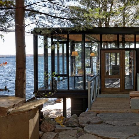 Ontario Cottages, Prefab Buildings, Lakefront Living, Lakefront Property, Guest Cottage, Building Art, Waterfront Property, Glass Front Door, Building Permits