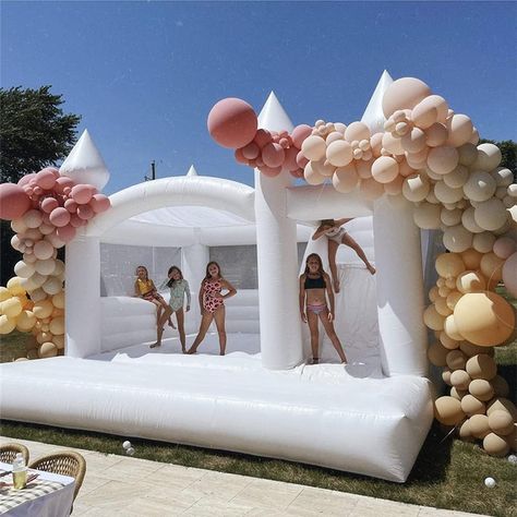 Large White Bounce House, 15x14x10ft Outdoor Indoor Bouncy Castle for Kids Party Wedding Family, Large Jumping Castle, Slide, Decorative 100Pcs Balloon Gifts White Bounce House, Inflatable Party Decorations, House Castle, Jumping Castle, Castle Party, Sweet Sixteen Birthday Party Ideas, Kids Wedding Activities, Bouncy House, Bouncy Castle