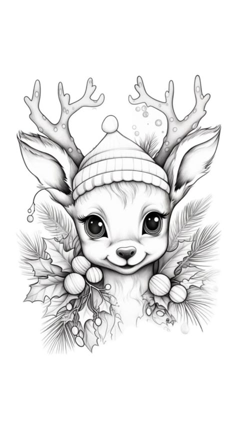 Christmas Drawings Black And White, Christmas Art Drawing Sketch, Christmas Drawing Black And White, Christmas Drawing Sketch, Christmas Sketches Pencil, Christmas Pencil Drawings, Christmas Drawing Ideas Creative, Reindeer Sketch, Christmas Color Pages