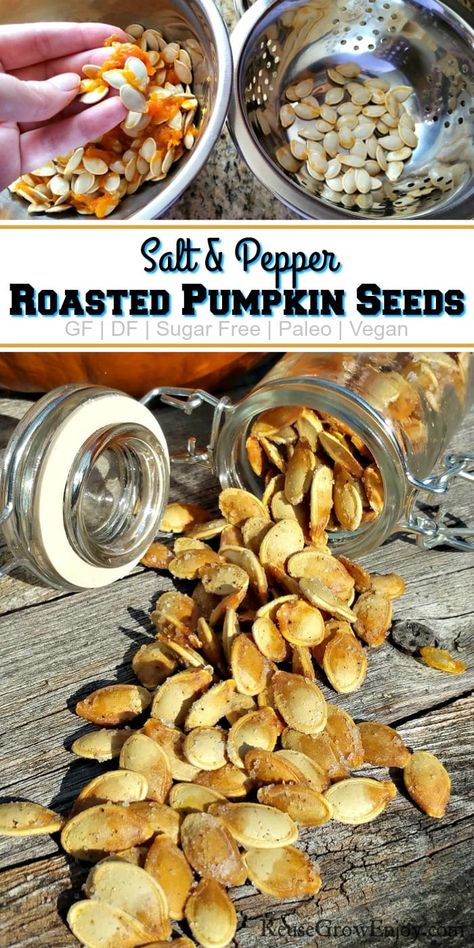 Using fresh pumpkins, don't toss out the seeds! They make for a healthy snack! I am going to show you how to make this salt and pepper pumpkin seed recipe. Pumpkin Seed Recipes Salted, Pumpkin Seed Recipes Roasted, Pumpkin Seed Recipe, Fresh Pumpkin Recipes, Pumpkin Seeds Baked, Healthy Pumpkin Pies, Pumpkin Recipes Healthy, Pumpkin Seed Recipes, Pumpkin Pie Smoothie