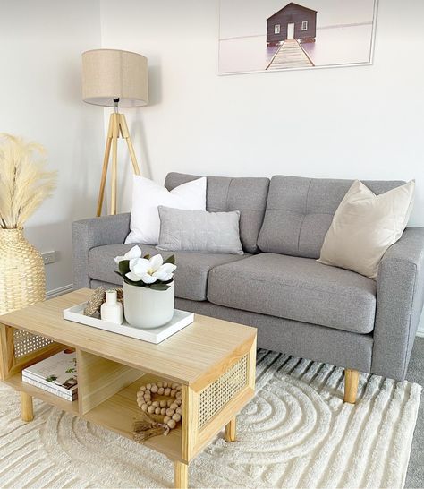 Gray Loveseat Living Room Ideas, Sofa Cushions Arrangement, Small Grey Sofa, Small Apartment Sofa, Light Gray Sofas, Two Seater Couch, Grey Sofa Living Room, Loveseat Living Room, Small Apartment Interior