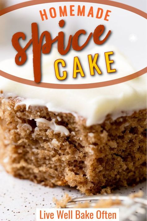 The BEST Homemade Spice Cake Homemade Spice Cake Recipe, Spice Cake Mix Recipes, Homemade Spice Cake, Live Well Bake Often, Spice Cake Recipe, Spice Cake Recipes, Fall Desserts Easy, Spice Cake Mix, Homemade Spices