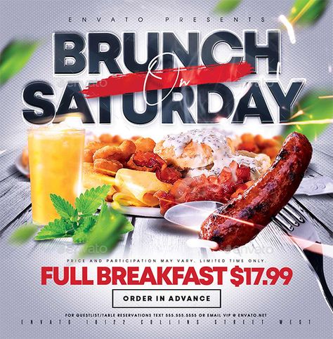 Brunch Flyer, Party Design Poster, Brunch Event, Breakfast Meeting, Restaurant Advertising, Saturday Brunch, Full Breakfast, Breakfast Party, Photoshop Design Ideas