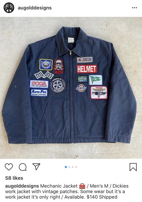 Vintage Mechanic Jacket, Mechanic Jacket Outfit, Mechanic Fashion, Mechanic Jacket, Japanese Street Fashion Men, Mechanics Jacket, Patches Fashion, 90s Fashion Outfits, Mens Fashion Streetwear