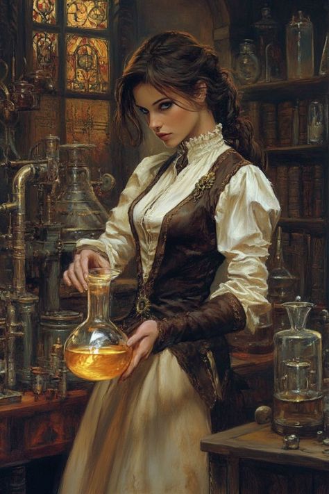 Librarian Dnd Character, Medieval Alchemist Aesthetic, Original Character Inspiration, Medieval Lady Art, Me Characters Core, Alchemist Outfit Design, Dark Academia Character Art, Alchemist Fantasy Art, Alchemist Rpg