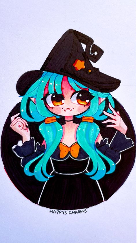 Drawing I did in my sketchbook with Copic markers Happy Charms, Witch Girl, My Sketchbook, Autumn Art, Copic Markers, Copic, Girl Drawing, Spooky Halloween, Markers