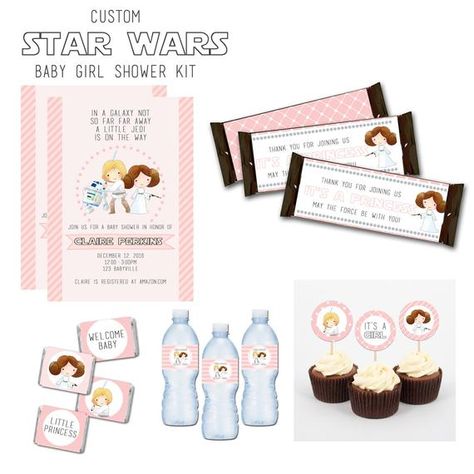 Star Wars Baby Girl Shower Custom Party Kit, Baby Shower, Printable Party, Boy or girl, Star Wars in Star Wars Baby Shower, Baby Shower Cake Pops, Party Boy, Baby Shower Invitaciones, Star Wars Baby, Baby Shower Invites, Printable Baby Shower Games, Baby Shower Centerpieces