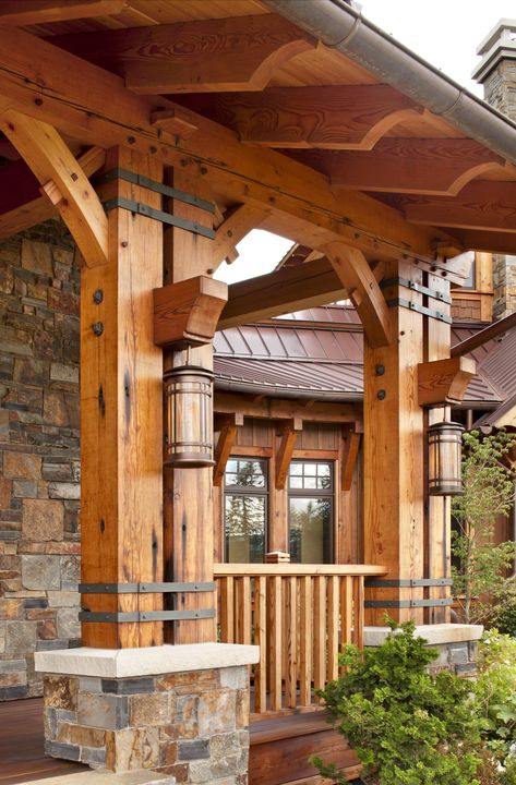 Stone And Timber House, Viking Architecture, Mountain Lodge Home, Timber Frame Floor Plans, Timber Frame Pergola, Timber Frame Joinery, Lodge Homes, Timber Frame House, Building A Garage