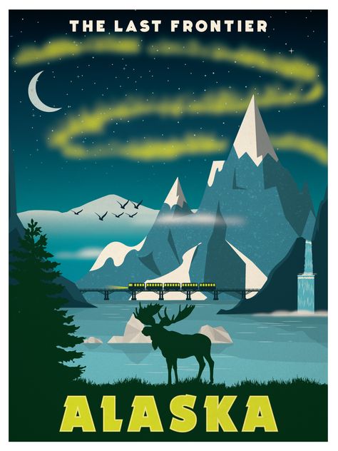 Vintage Alaska Poster available now at ideastorm.bigcartel.com Posters Decor, Postal Vintage, Tourism Poster, Travel Ads, Retro Travel Poster, Vintage Travel Poster, Alaska Travel, National Park Posters, American Cities