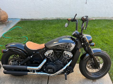 2022 scout bobber twenty with corbin seat, bassani 3” slash cuts, progressive 444s rear shocks, and trip machine leather wraps Indian Scout Bobber Twenty, Indian Scout, Honda Shadow, Leather Wraps, My Ride, The Twenties, Bike, Leather