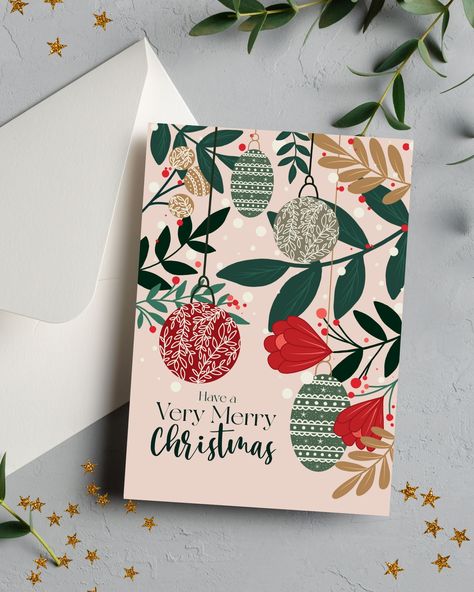 This digitally designed card brings the fun this Christmas. With a mix of seasonal foliage and festive favourite wording, it's sure to put a smile on a loved one's face this Christmas. D E T A I L S - A5 printed Christmas card, printed on 280gm2 tru card - Left blank inside for your own message - Comes with true white envelope - Single product, available to buy as a multipack - Colours include blush tones, festive greens, berry red mix and pops of white Follow us on social media! @withlove.el Creative Christmas Poster Design, Xmas Cards Illustration, E Christmas Cards, Christmas Cards Design Graphics, Christmas Poster Ideas, Christmas Card Design Ideas, Christmas Card Inside, Brrr Basket, Christmas Card Stand