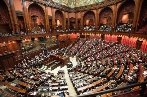 GOVERNMENT- This is a photo of the Chamber of Deputies, part of the Italian parliament. Italy also has a Senate.  Both house have equal power in passing laws, like the U.S.  The Chamber of Deputies has 630 members, which are chosen by voters from 27 districts within Italy. The senate has 315 members, which are all elected by voters in Italy’s 20 regions. A few Senators are appointed for life by the President. Surrogate Mother, Career Vision Board, Filipino Culture, Stock Exchange, International Travel, Kale, Dream Life, New World, Rome