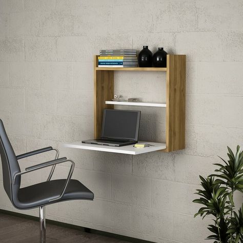 Ebern Designs Longo Floating Desk | Wayfair.co.uk Kids Wall Shelves, Scandinavian Desk, Study Table Designs, Natural Wood Table, Brown Desk, Foldable Desk, Desk Size, Wall Mounted Desk, Floating Desk