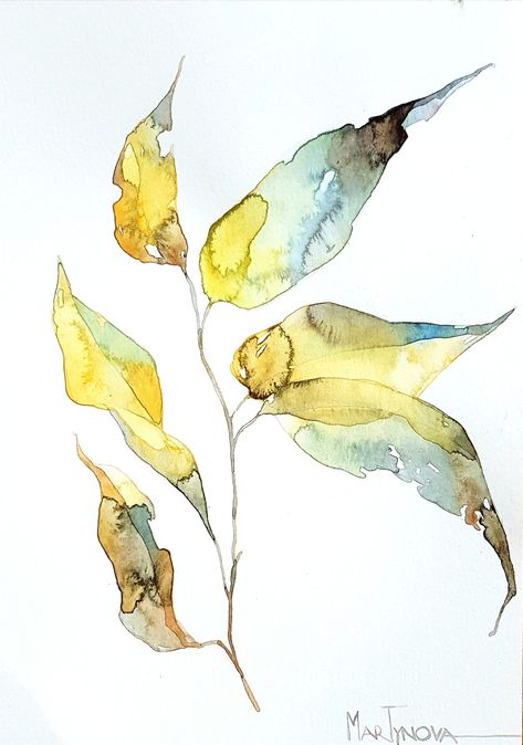 Gum Leaf Art, Watercolor Foliage, Watercolor Leaf, Organic Abstract, Watercolor Projects, Abstract Watercolor Art, Leaf Drawing, Watercolor Sketchbook, Watercolor Flower Art