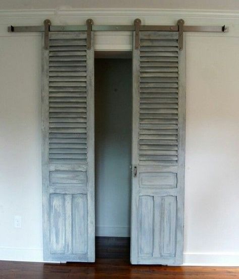 Are you tired of your plain old closet doors? We have plain bi-fold doors, and they’re the worst! So on our quest to spruce them up, we’ve found 18 closet door makeovers with real wow factor. Some are easy (just paint tricks) while others require a little more diy expertise. Either way you go, you’reread more... Old Closet Doors, Old Shutters, Door Fittings, Paris Grey, Bedroom Bedding, Diy Bedroom, Closet Door, Repurposed Items, Open Door