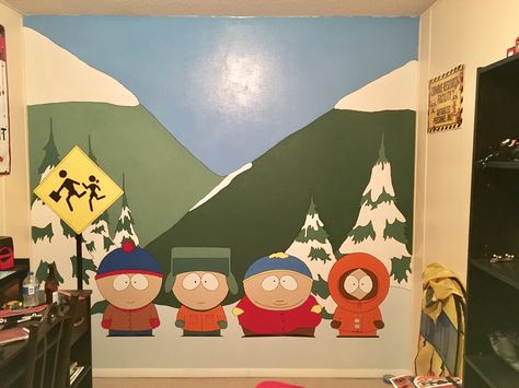 Adam Parker on Twitter: "@SouthPark @Trey_Parker_ @matt_stone couldnt wait 4 the new season of South Park to start. So til then have to settle for the new wall mural https://t.co/K1g7mC4pNN" Trippy South Park Painting, Southpark Painting, Trey Parker, Matt Stone, Easy Canvas, Easy Canvas Art, Wall Paint Designs, Wall Paintings, Painted Doors