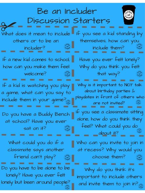 Teach kids how to be kind with these kindness freebie printable: kindness discussion starters. Over 60 conversation starters to use for classrooms in morning meetings or for sel curriculum. Or use at home for family dinner conversations or to connect as a family. These Includer Discussion Starters help kids learn how and why they should include others. Social Emotional Curriculum, Social Skills Groups, Kindness Activities, Discussion Starters, Morning Meetings, Empowering Girls, Parenting Teenagers, Therapeutic Activities, Parenting Techniques