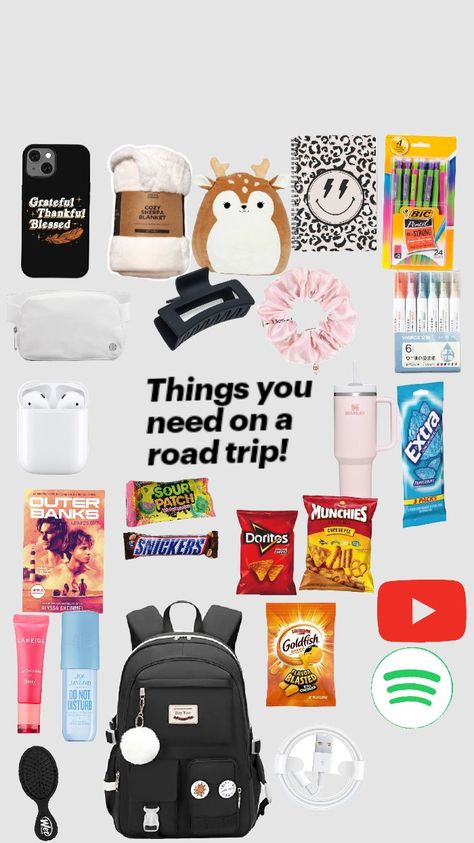 #roadtrip Field Trip Necessities, Road Trip Essentials For Teens Girls Car, Stuff For Road Trips, What To Pack On A Road Trip, Long Road Trip Essentials, Road Trip Must Haves, Trip Necessities, Airport Essentials, Roadtrip Tips