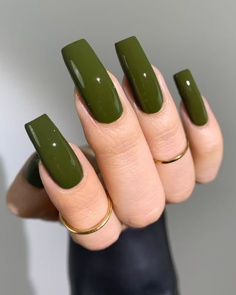 Olive Nails, Long Coffin Nails, Dark Green Nails, Fall Acrylic Nails, Green Nail, Super Nails, Coffin Nails Long, Nails And Toes, Her Nails