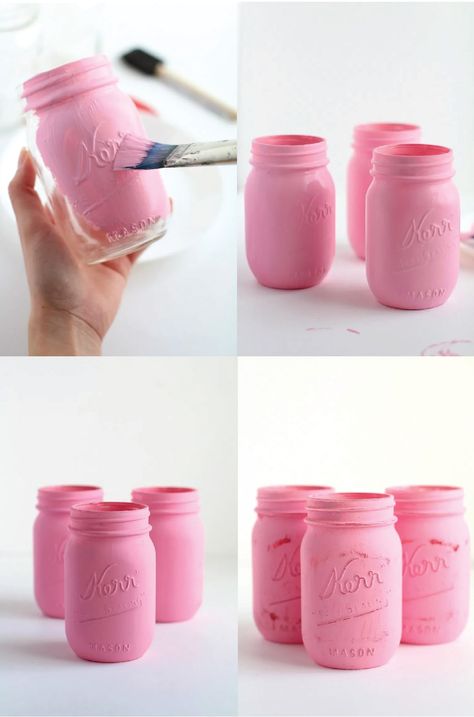 Mason Jar Gifts For Women, Teacher Mason Jar, Painted Mason Jars Diy, Diy Mason Jar Gifts, Diy Ideas To Sell, Paint Mason Jars, Gift Ideas For Girlfriends, Mason Jar Gifts Diy, Pink Mason Jars