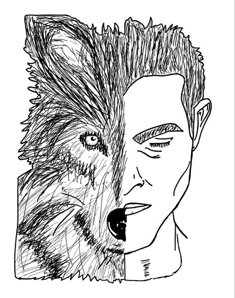 Half man half wolf drawing Half Human Half Wolf Drawing, Half Wolf Half Human, Wolf Face Drawing, Cats Poses, Wolf Drawings, Easy Animal Drawings, Wolf Face, Human Drawing, Wolf Drawing