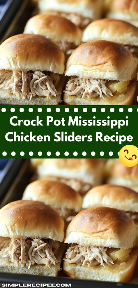 Enjoy the comforting flavors of Crock Pot Mississippi Chicken Sliders, where tender chicken meets tangy spices. Easy to prepare, these sliders are perfect for gatherings or a cozy family dinner. Mississippi Chicken Sliders, Crock Pot Mississippi Chicken, Pot Roast Sliders, Sliders Recipes Chicken, Mississippi Chicken, Slow Cooked Chicken, Mississippi Pot Roast, Chicken Sliders, Slider Buns