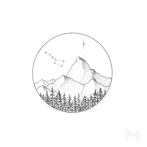 This but with my favourite sharbot lake view Big Dipper Tattoo, Illustrations Tattoo, Mountain Geometric, Tattoo Mountain, Fun Paintings, Tattoos Mandala, Tattoo Girls, Constellation Tattoos, Mountain Tattoo