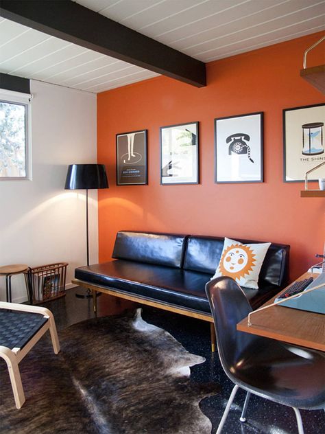 Accent Wall Color Ideas - Accent Wall Design | Apartment Therapy Orange Accent Walls, Orange Living Room, Red Accent Wall, Accent Wall Design, Deco Orange, Orange Rooms, Accent Wall Colors, Room Wall Colors, Eichler Homes