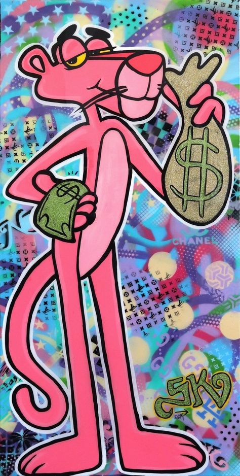 Pink Panther Batman Pop Art, Panther Wallpaper, Pink Panther Cartoon, Pop Art Canvas, Cartoon Painting, Pop Art Design, Cash Money, Pink Panther, Poster Ideas