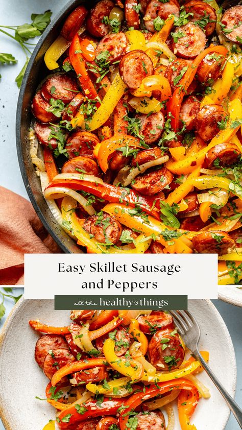 This easy skillet Sausage and Peppers recipe is exactly the kind of meal you want when you need to get dinner on the table fast. It’s healthy, filling, and made with just a few simple ingredients! Whole 30 Cast Iron Recipes, Paleo Sausage Recipes, Sausage Onions And Peppers, Paleo Pumpkin Recipes, Italian Sausages, Breakfast Frittata, Italian Sausage Recipes, Paleo Meals, Sausage Recipe