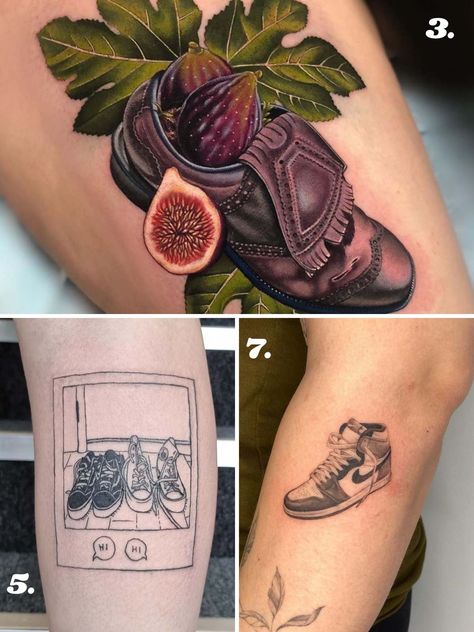 Shoes Tattoo Design, Sneakerhead Tattoo, Shoe Tattoo Ideas, Sneaker Tattoo, Shoe Tattoo, Shoe Tattoos, Chest Piece, Tattoo Set, Get A Tattoo