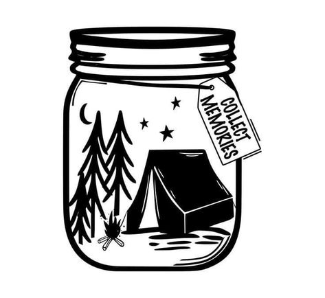 Jar Of Memories, Sublimacion Ideas, Funny Vinyl Decals, Svg Ideas, Sketching Ideas, Drawing Examples, Camping Signs, Pop Up Camper, Sticker Maker